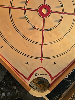 キャロムボード Carrom Wood Game Board #166 Vintage 1960s Pieces Instructions in