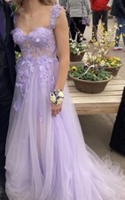 prom dress size 2-4, light lilac purple, flowers, lace, corsette style