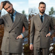 Men Suit Slim Fit Peak Lapel 2 Piece Set Formal Business Casual Wedding Outfits