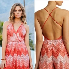NEW Dress The Population Brigitte Lace coral Cross Back Romper XL party Summer