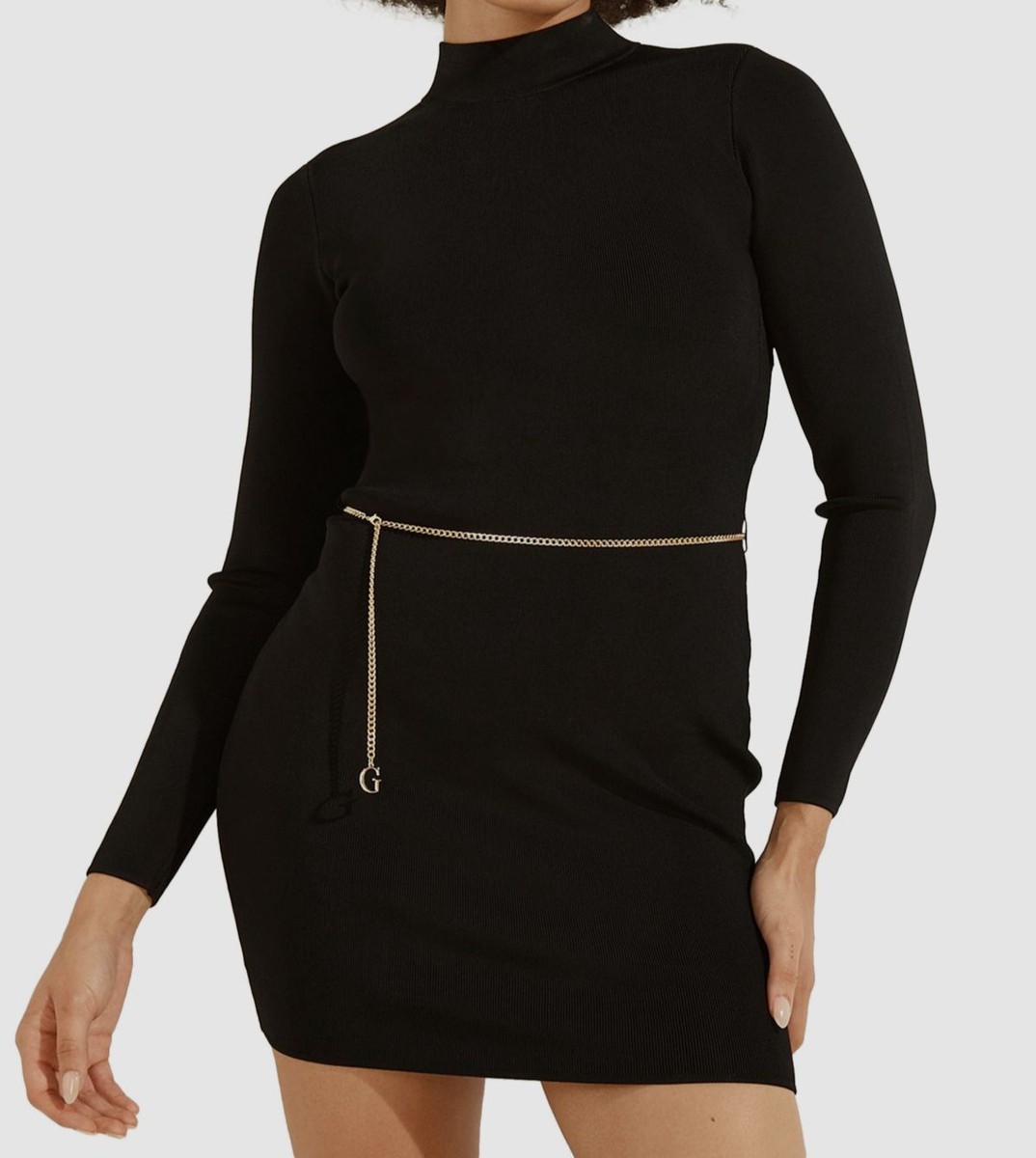 $100 Guess Women's Black Long Sleeve Mock-Neck Open-Back Mini Dress Size XS  | eBay UK