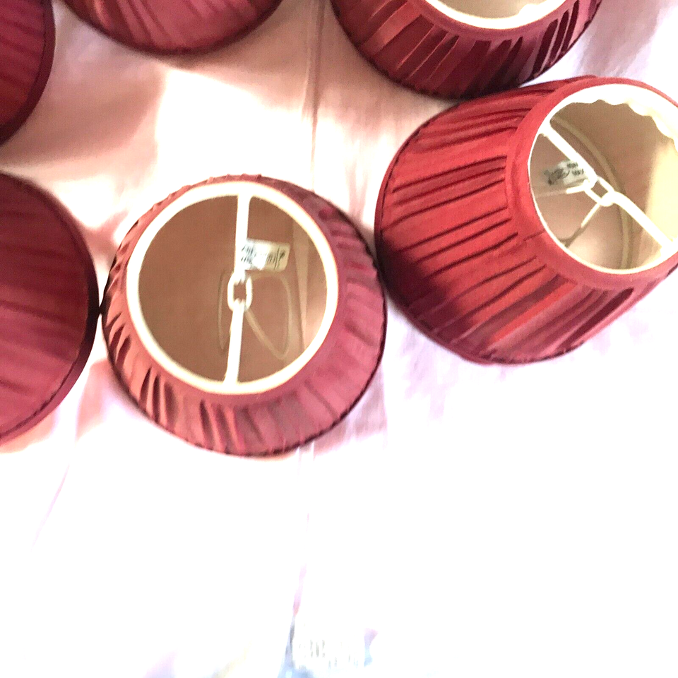 BHS, SMALL SIZE,6 CLIP ON TABLE LAMPSTAND SHADES,BURGANDY,MATERIAL,V.G