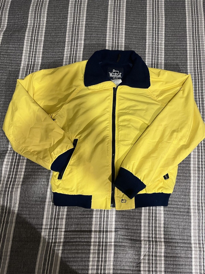 Vintage Woolrich Made In USA Yellow Nylon Fleece 90s Bomber Jacket Men