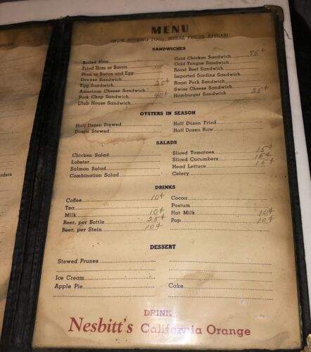Vintage MENÜ Chicago Cafe 9TH ST. TAVERN 1940er 1950er Drink Nesbitt’s Orange RAR - Bild 2 von 10