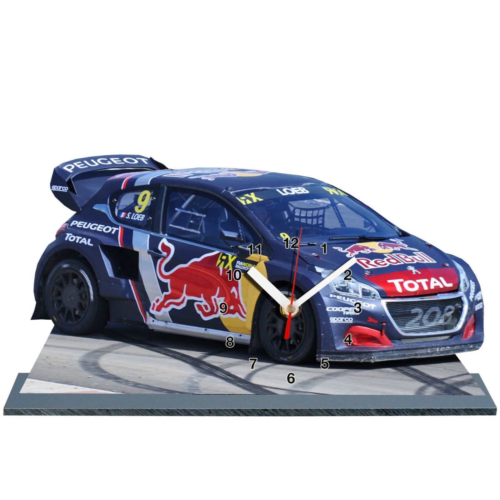 Pendule miniature Peugeot 208 Rallycross Barcelone 2018 Loeb, réveil compact pour table de nuit