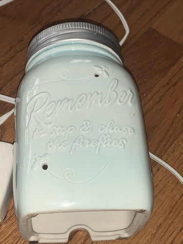 SCENTSY Fireflies Mason Jar Pale Muted Blue Ceramic HTF Electric Tart Burner 💗 - 第 4/12 張圖片