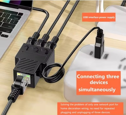 3 IN 1 RJ45 100MBPS Ethernet Splitter Adapter Cable LAN Network Internet US - 第 2/5 張圖片