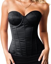 Medium Sexy Fulll Cup Black Satin Bustier Corset