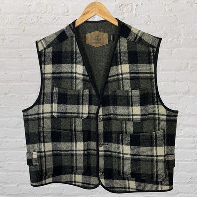 Vintage 90s Woolrich Utility Vest Full Zip Wool Green Plaid USA