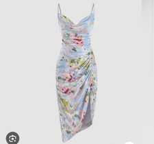Cider Illusion Floral Ruched Cowl Neck Midi Dress Size S