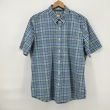 LL Bean Shirt Mens L Slightly Fitted Wrinkle Free Gingham Short Sleeve Preppy
