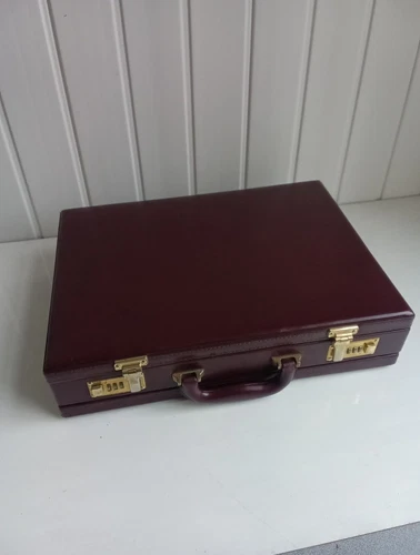 Vintage Burgundy Leather Briefcase with Combination Locks FO