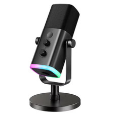 USB XLR Dynamic Microphone Desktop Stand RGB Light Mute Headphones Jack in Black
