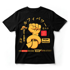 Image of One Piece Luffy King of Pirates T-Shirt Straw Hat Power Anime Graphic Tee Black