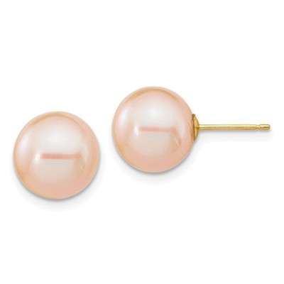 Ohrstecker 14 Karat Gelbgold 10-11 mm rosa runde Süßwasserzuchtperlen