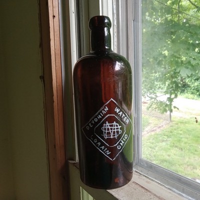 DEVONIAN WATER LORAIN OHIO RARE 1880s APPLIED LIP MEDICINAL MINERAL WATER BOTTLE