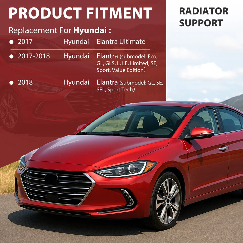 适合 2017 - 2018 现代伊兰特前散热器支撑组件 #64101F2000 — 第 2/4 张图片