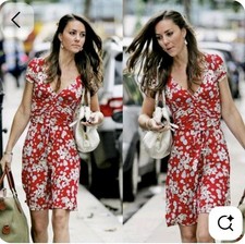 Mango Red Blue Floral Tea  DRESS UK 10/12 US 6/8 Kate Middleton Vintage Princess