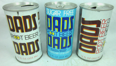 lot 3 DADS ROOT BEER & diet SUGAR FREE straight steel soda pop cans OTTUMWA IOWA