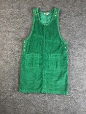 FADS Green Vintage Corduroy Overall Dress Size 10 Sleeveless 100% Cotton Pockets