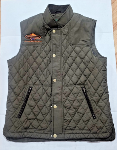 -NICE-Orvis Puffer Vest Men Sz. L Olive Green Full Zip Snap Zip Pockets Quilted