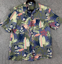 Disney Mickey Mouse Resort Camp Shirt Mens M Green Blue AOP Hawaiian Vacation