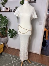 Chic Cream Knit Maxi Dress w/ Gold Chain Belt – UK 14