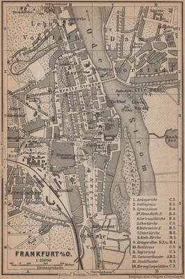 FRANKFURT AN DER ODER antiker Stadt Stadtplan. Hessen Karte 1900 alte Landkarte
