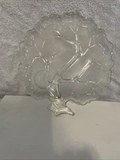 4 Vintage Hazel Atlas Orchard Crystal Tree of Life Frosted Glass Snack Plates