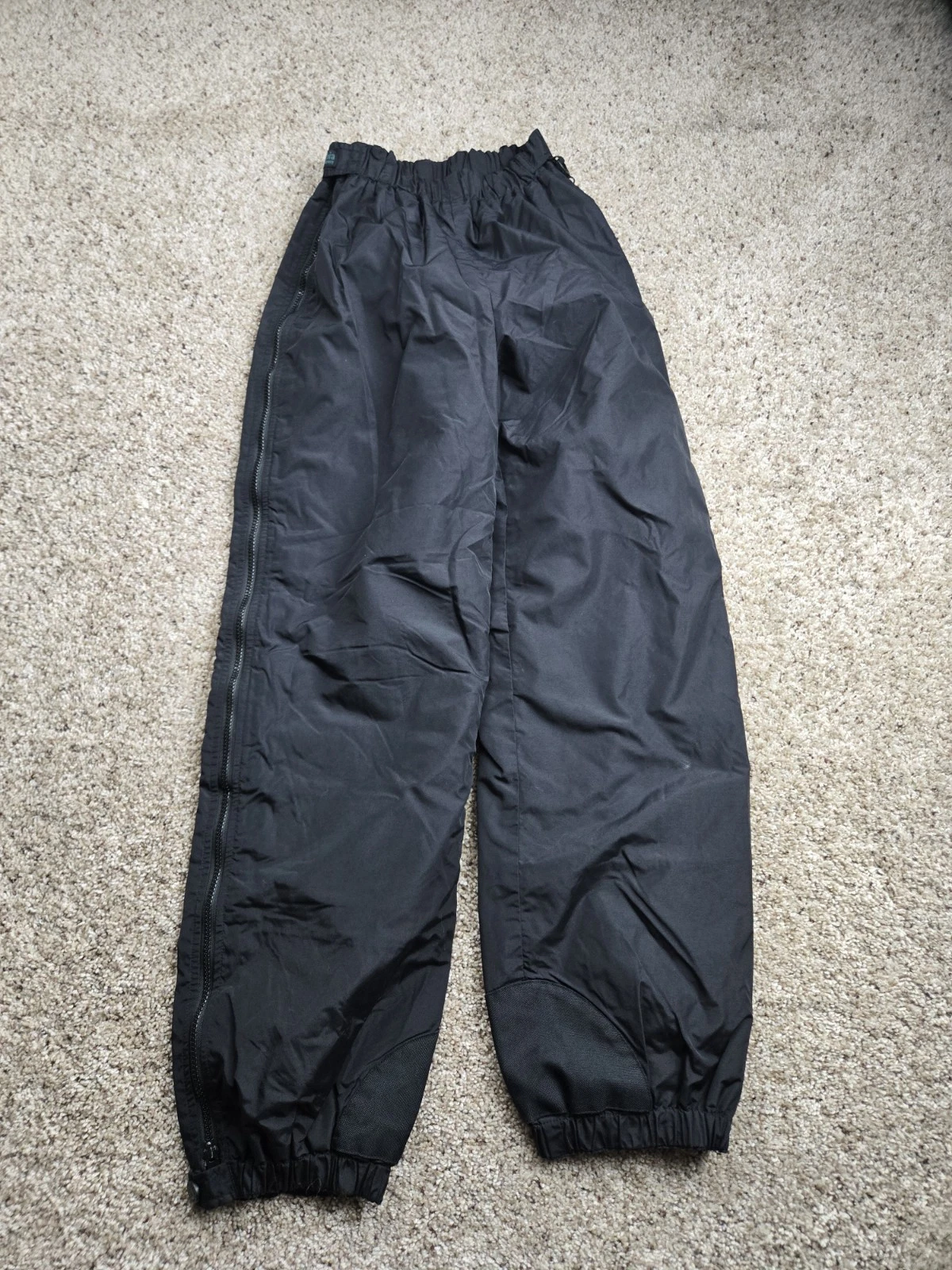 Vintage Columbia Shell Pants Mens Small Black Lined Nylon Full Side Zip