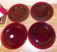 ARCOROC - Made in France SET OF 4 COCOON RUBY Red Glass LUNCHEON PLATES 8 