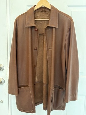 Robert Comstock Jacket Endurance Vintage 80s Brown Leather Car Coat Size 40