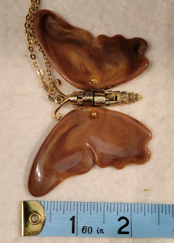 Vintage Articulated Swirl Brown Butterfly Double Gold Tone 1960s Necklace 24" - Image 3 of 4