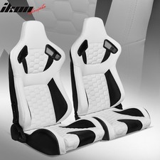 Universal X2 Reclinable Honeycomb Racing Seat Dual Slider Wh Black Pu Leather