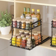 9.65x10.7x10.24 Inch 2-Tier Pull Out Spice Rack Organizer for Kitchen Cabinet