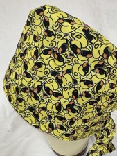 Men/Women Surgical Scrub Cap Lined Duck Yellow Novelty 100 Cotton Tie Back