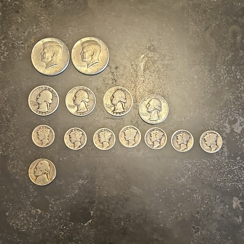 Vintage US Silver Coin Lot - 14 Coins Mercury Dimes Quarters Half Dollars
