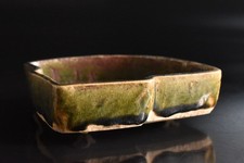 S9794: Japanese Oribe-ware Flower Muffle painting Sensu-shaped SMALL BOWL/dish