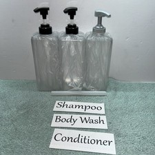 Shampoo and Conditioner Dispenser Clear, Set of 3, 27oz - Refillable  EmptyS...