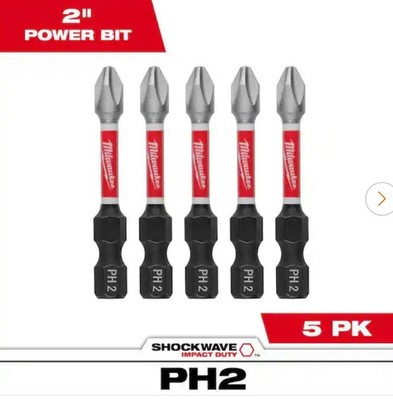 Milwaukee 48-32-4602, SHOCKWAVE Impact Duty 2  PH2 Steel Screwdriver Bits (5-Pk)