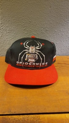 Vintage SPIDERWIRE Fishing Hat Ball Cap Spectra 2000 Snapback Black Red 
