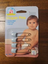 Vintage 1991 Nursery Needs Stainless Steel Diaper Pins Blue New In Packaging