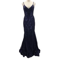 FORMAL 10 L navy blue embroidered mermaid sequin prom party maxi dress NEW B105