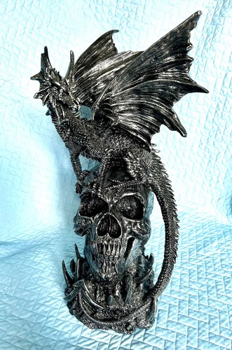 Large Gothic Winged Dragon Standing on a Skull Statue/Figure + FREE BONUS