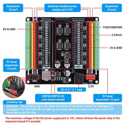 ESP32 DevKitC/NodeMCU Entwicklungsboard: Doppelspannung, GPIO-LED, 4 Dichtungen