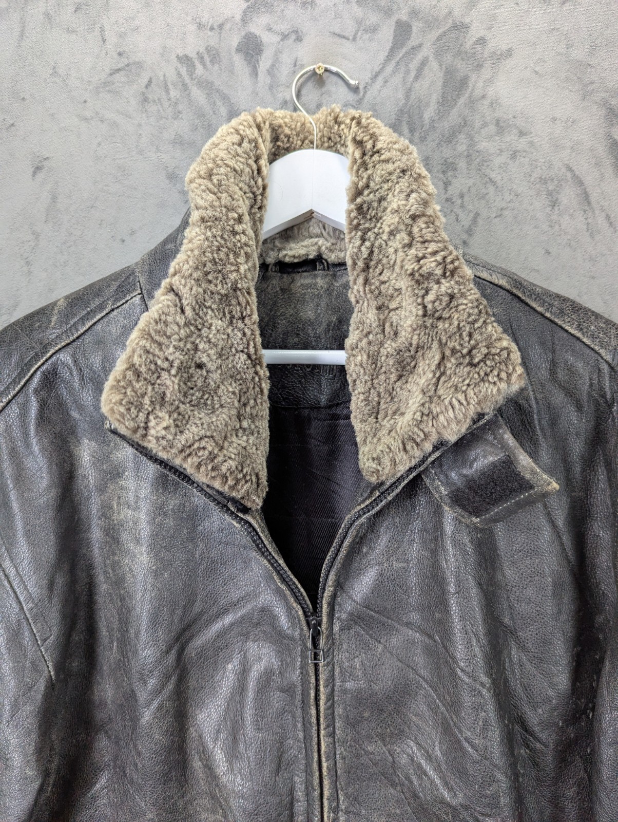 Milestone Aviator Leather Jacket EU 52 Fits L/XL Shearling Collar Vintage Patina image 8