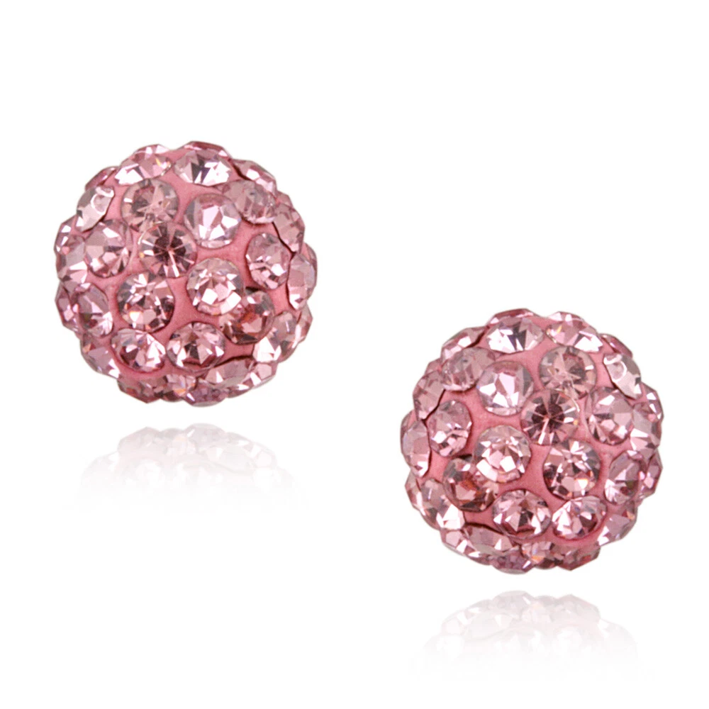 925 Silver Pink Crystal Fireball Stud Earrings 8mm