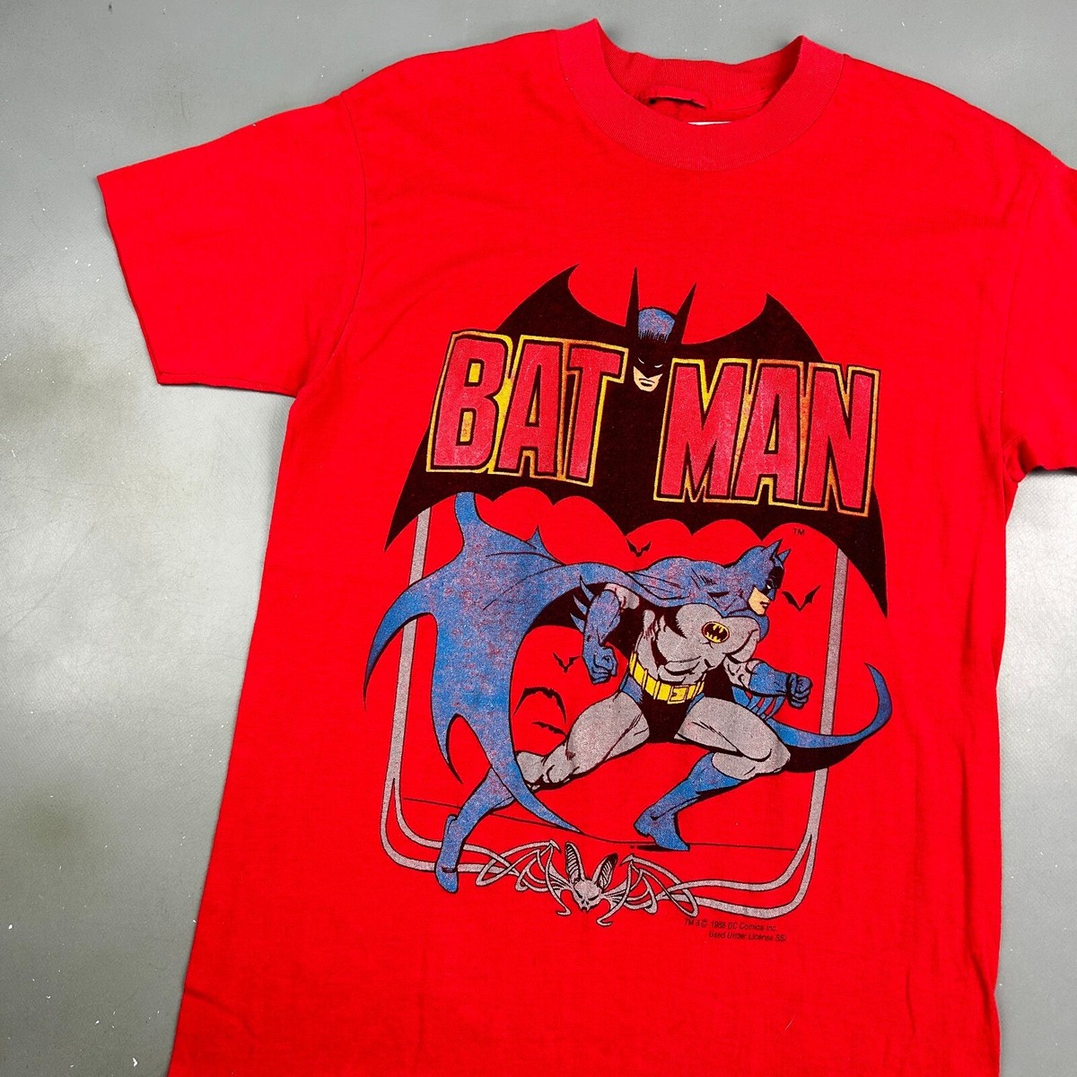 VINTAGE 80s | BATMAN DC Comics Cartoon Red T-Shirt sz Small Men