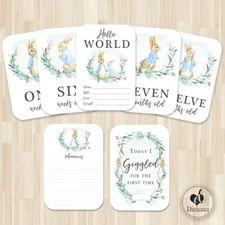 Peter Rabbit Milestone Cards, Floral Peter Rabbit Photo props, 40 cards, 300gsm