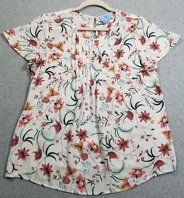CeCe Top Women s Small S Floral Short Sleeves Blouse Spring See Through Thin